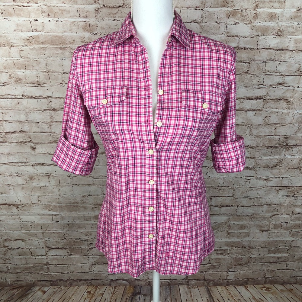 Banana Republic, Pink Plaid Button Up Sz XS - Picture 9 of 10